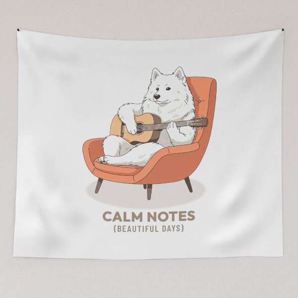 Item preview, American Eskimo Dog Playing Guitar Retro Art designed and sold by COZY VINTAGE animal.