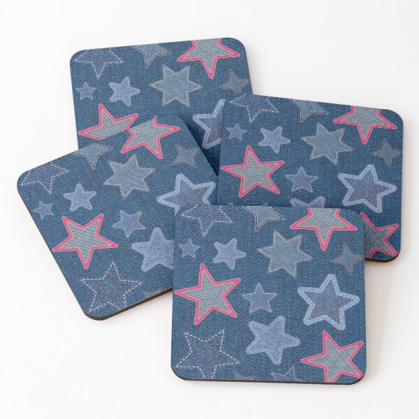 Artikelvorschau, Stars Jeans Love Denim Patchwork Pattern Y2K Aesthetic Blue Jeans & Pink Stitched Stars entworfen und verkauft von Kat Designs Store.