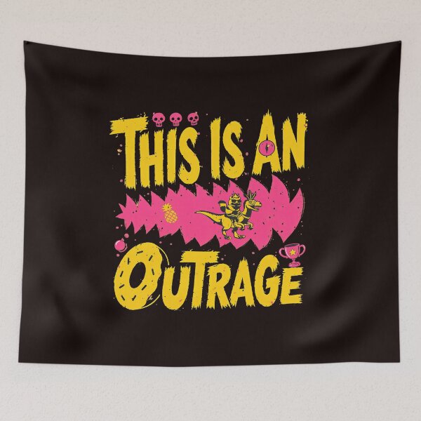 Item preview, This Is An Outrage Funny Dino Rider Graphic designed and sold by FlipStrawSpot.