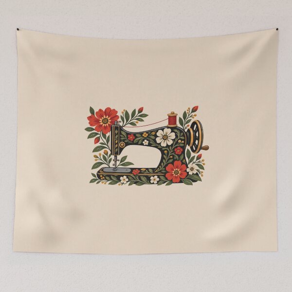 Item preview, Vintage Floral Sewing Machine Folk Art Sewing Design #3 designed and sold by SalahBlt.