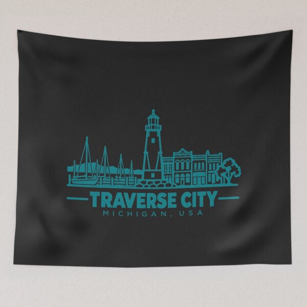 Item preview, Traverse City Michigan USA Line Art Coastline Poster designed and sold by CMYKStudio.