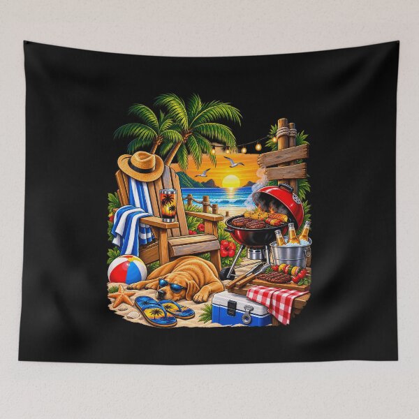 Item preview, Dog Grilling Party Waterside Evening designed and sold by fungear.