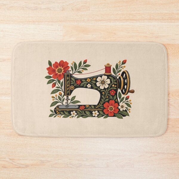 Item preview, Vintage Floral Sewing Machine Folk Art Sewing Design #6 designed and sold by SalahBlt.