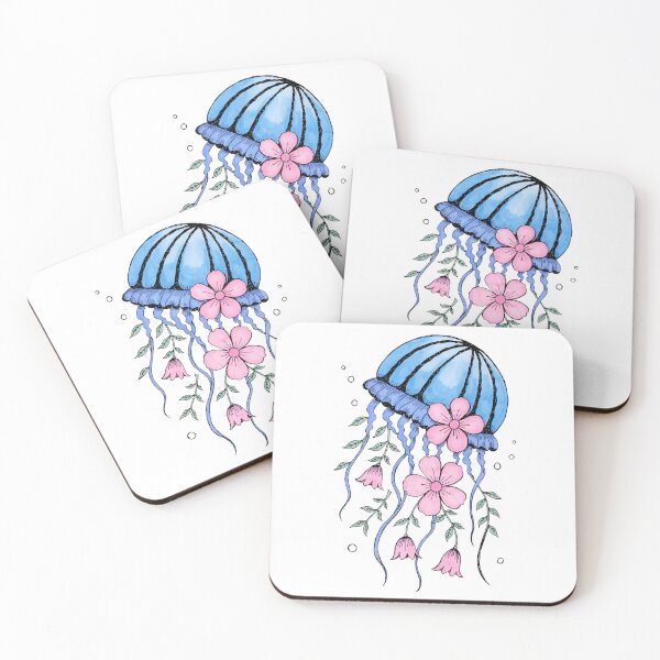Item preview, Floral Blue Jellyfish with Pink Flowers and Botanical Vines designed and sold by Snifferius.