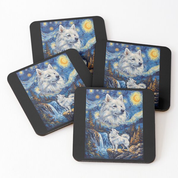 Item preview, Japanese Spitz Howling Moon Starry Night Van Gogh Art Animal Lover designed and sold by dian-rody-crest.