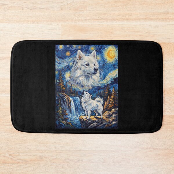 Item preview, Japanese Spitz Howling Moon Starry Night Van Gogh Art Animal Lover designed and sold by dian-rody-crest.