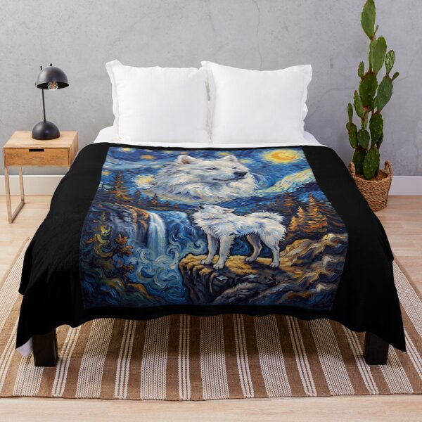 Item preview, Japanese Spitz Howling Moon Starry Night Van Gogh Art Animal Lover designed and sold by dian-rody-crest.