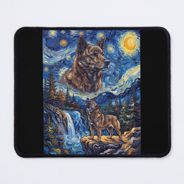 Item preview, Kai Ken Howling Moon Starry Night Van Gogh Art Animal Lover designed and sold by dian-rody-crest.