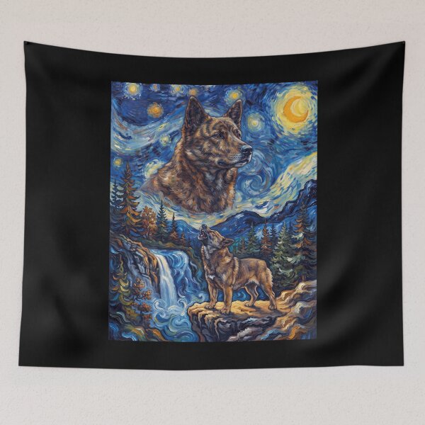 Item preview, Kai Ken Howling Moon Starry Night Van Gogh Art Animal Lover designed and sold by dian-rody-crest.