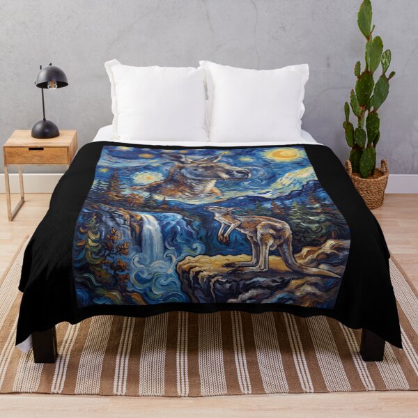 Item preview, Kangaroo Howling Moon Starry Night Van Gogh Art Animal Lover designed and sold by dian-rody-crest.