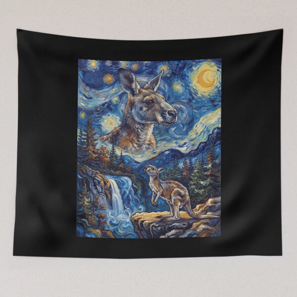Item preview, Kangaroo Howling Moon Starry Night Van Gogh Art Animal Lover designed and sold by dian-rody-crest.