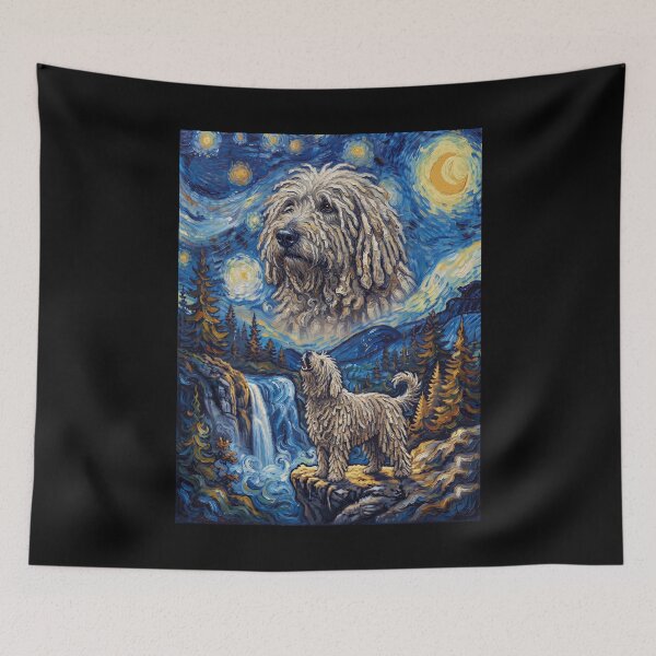 Item preview, Komondor Howling Moon Starry Night Van Gogh Art Animal Lover designed and sold by dian-rody-crest.