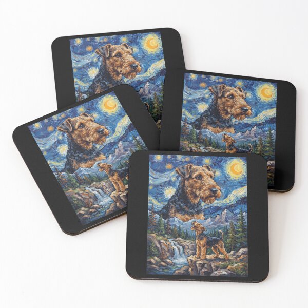 Aperçu de l'œuvre Lakeland Terrier Hurlement de lune Nuit étoilée Art de Van Gogh Amoureux des animaux créée et vendue par dian-rody-crest.