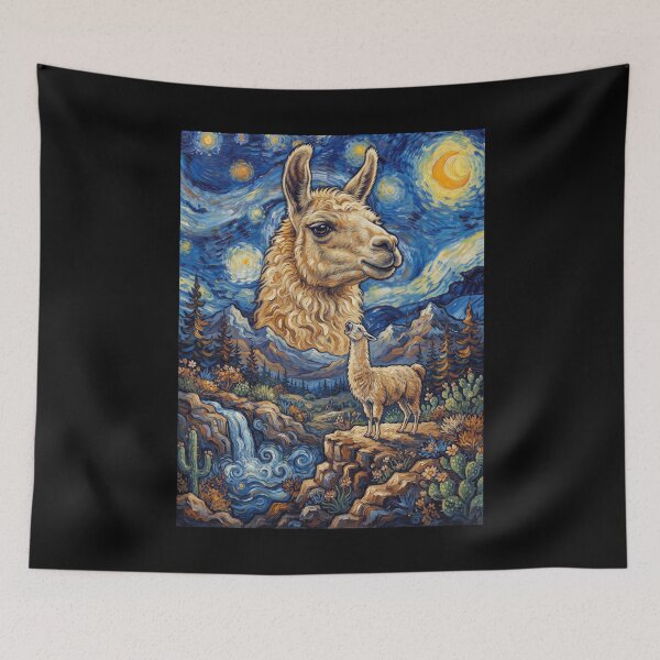Item preview, Llama Howling Moon Starry Night Van Gogh Art Animal Lover designed and sold by dian-rody-crest.