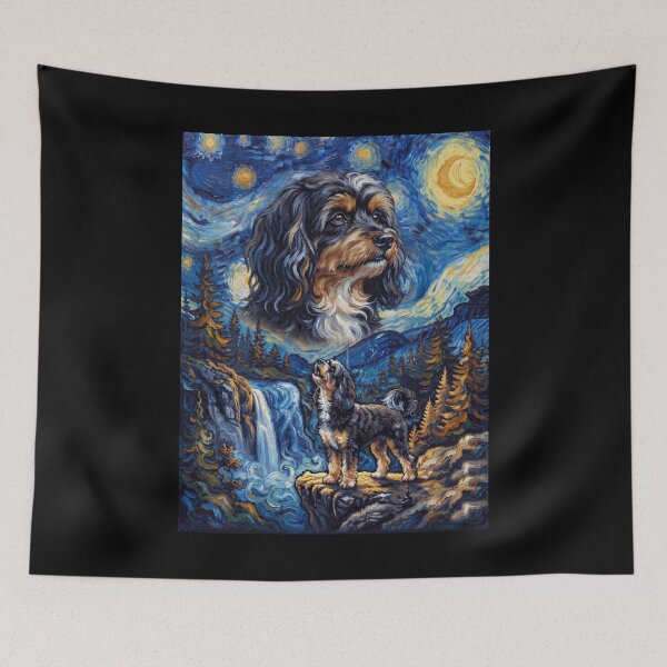 Item preview, Lowchen Howling Moon Starry Night Van Gogh Art Animal Lover designed and sold by dian-rody-crest.