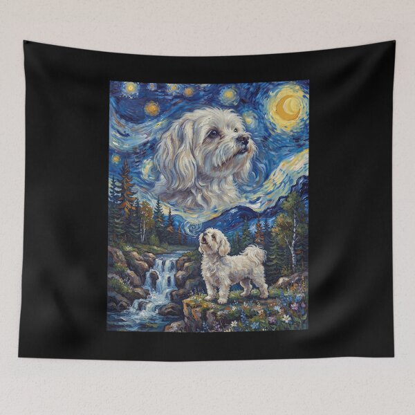 Item preview, Maltese Howling Moon Starry Night Van Gogh Art Dog Lover designed and sold by dian-rody-crest.