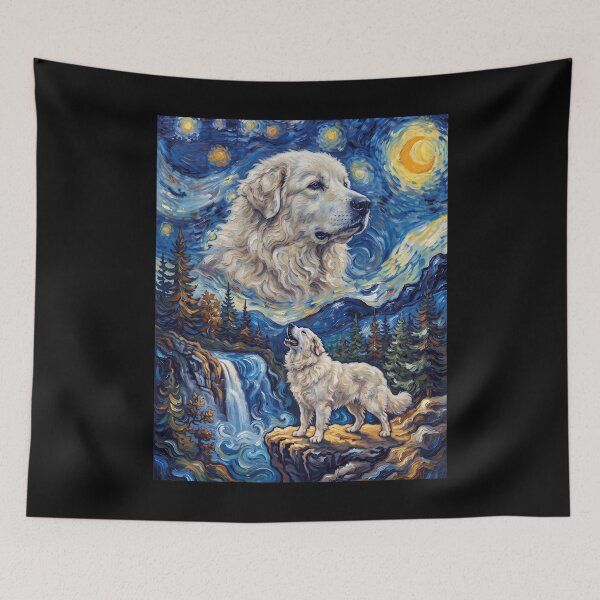 Item preview, Maremma Sheepdog Howling Moon Starry Night Van Gogh Art Animal Lover designed and sold by dian-rody-crest.