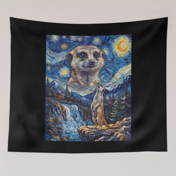 Aperçu de l'œuvre Suricate Hurlement de lune Nuit étoilée Art de Van Gogh Amoureux des animaux créée et vendue par dian-rody-crest.