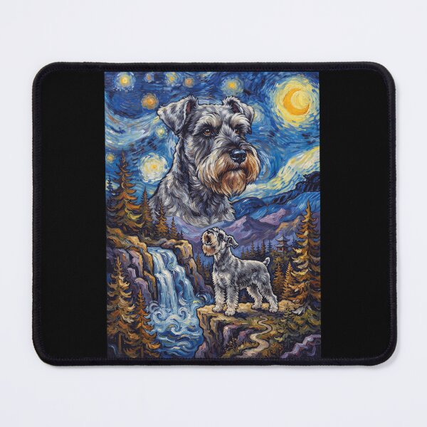 Item preview, Miniature Schnauzer Howling Moon Starry Night Van Gogh Art Dog Lover designed and sold by dian-rody-crest.