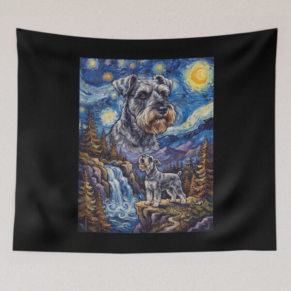 Item preview, Miniature Schnauzer Howling Moon Starry Night Van Gogh Art Dog Lover designed and sold by dian-rody-crest.