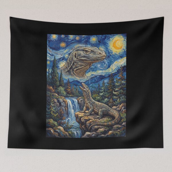 Item preview, Monitor Lizard Howling Moon Starry Night Van Gogh Art Animal Lover designed and sold by dian-rody-crest.