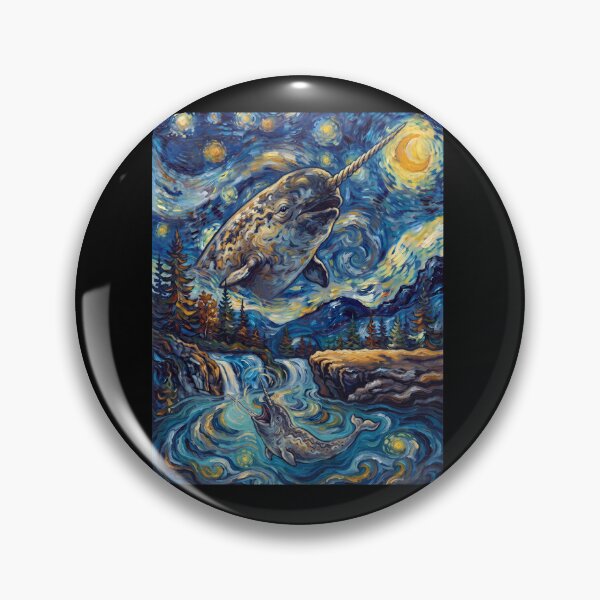 Artikelvorschau, Narwal, heulender Mond, Sternennacht, Van Gogh, Kunst, Tierliebhaber entworfen und verkauft von dian-rody-crest.