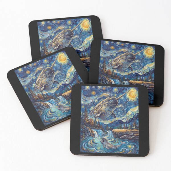Item preview, Narwhal Howling Moon Starry Night Van Gogh Art Animal Lover designed and sold by dian-rody-crest.