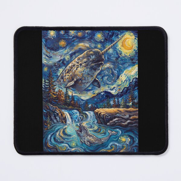 Item preview, Narwhal Howling Moon Starry Night Van Gogh Art Animal Lover designed and sold by dian-rody-crest.