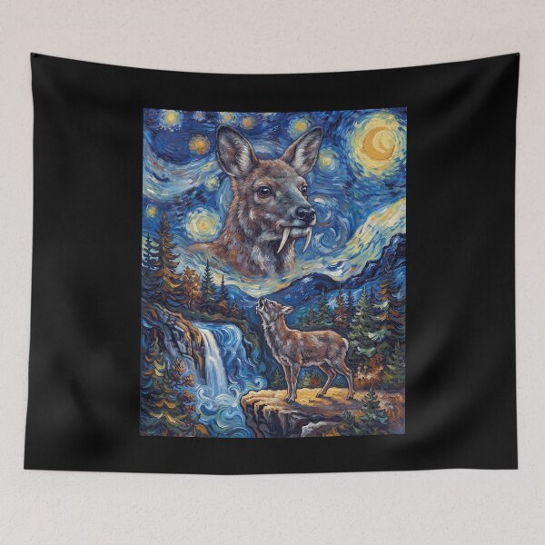 Item preview, Musk Deer Howling Moon Starry Night Van Gogh Art Animal Lover designed and sold by dian-rody-crest.