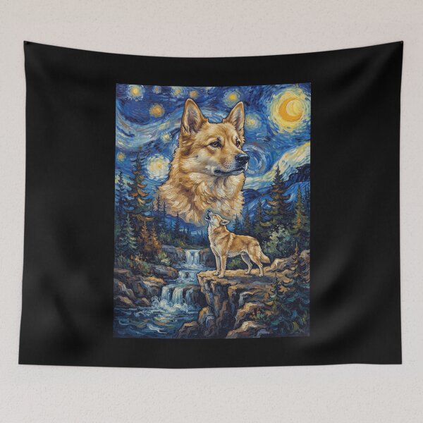 Item preview, Norwegian Buhund Howling Moon Starry Night Van Gogh Art Animal Lover designed and sold by dian-rody-crest.