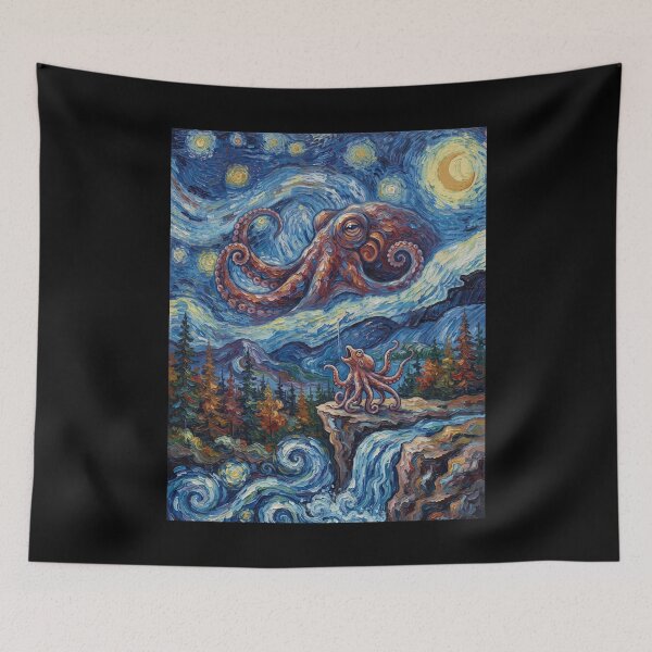 Item preview, Octopus Howling Moon Starry Night Van Gogh Art Animal Lover designed and sold by dian-rody-crest.