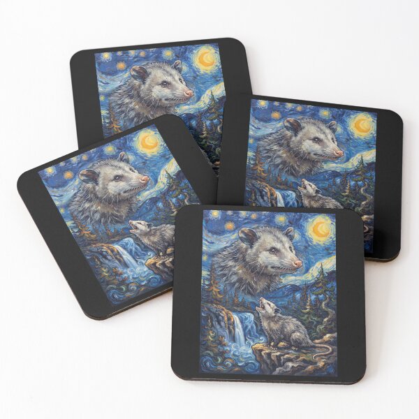 Item preview, Opossum Howling Moon Starry Night Van Gogh Art Animal Lover designed and sold by dian-rody-crest.