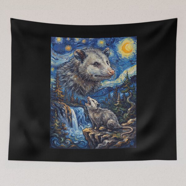 Item preview, Opossum Howling Moon Starry Night Van Gogh Art Animal Lover designed and sold by dian-rody-crest.