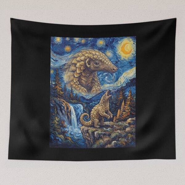 Item preview, Pangolin Howling Moon Starry Night Van Gogh Art Animal Lover designed and sold by dian-rody-crest.