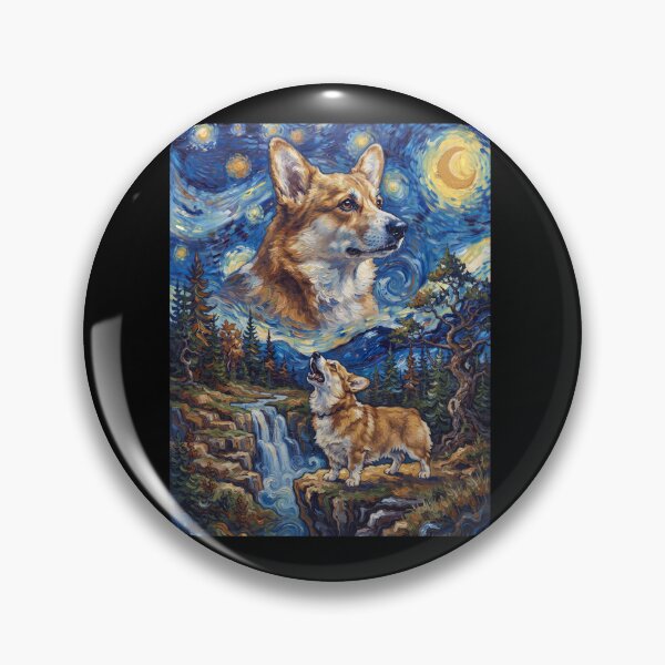 Item preview, Pembroke Welsh Corgi Howling Moon Starry Night Van Gogh Art Dog Lover designed and sold by dian-rody-crest.