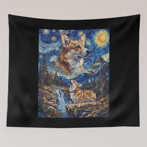 Item preview, Pembroke Welsh Corgi Howling Moon Starry Night Van Gogh Art Dog Lover designed and sold by dian-rody-crest.