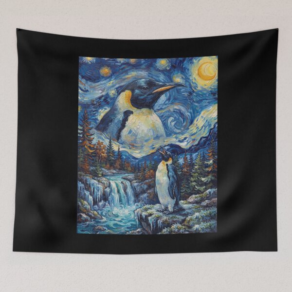 Item preview, Penguin Howling Moon Starry Night Van Gogh Art Animal Lover designed and sold by dian-rody-crest.