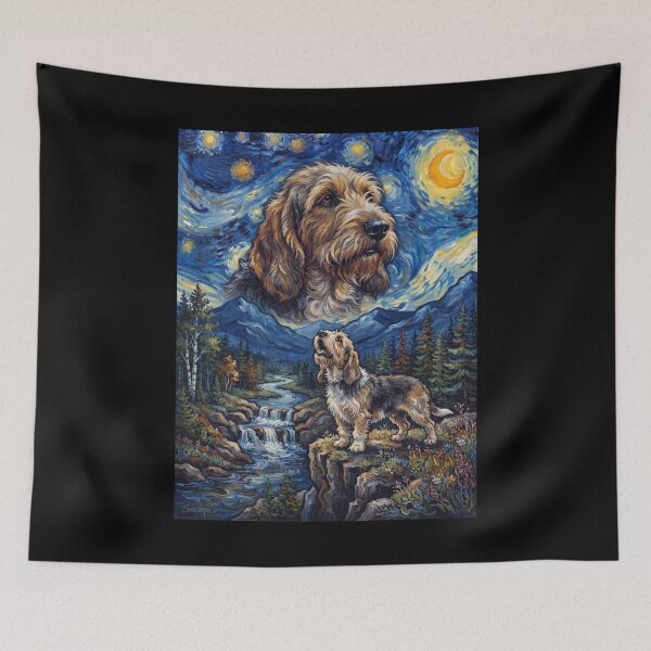 Item preview, Petit Basset Griffon Vendeen Howling Moon Starry Night Van Gogh Art Animal Lover designed and sold by dian-rody-crest.