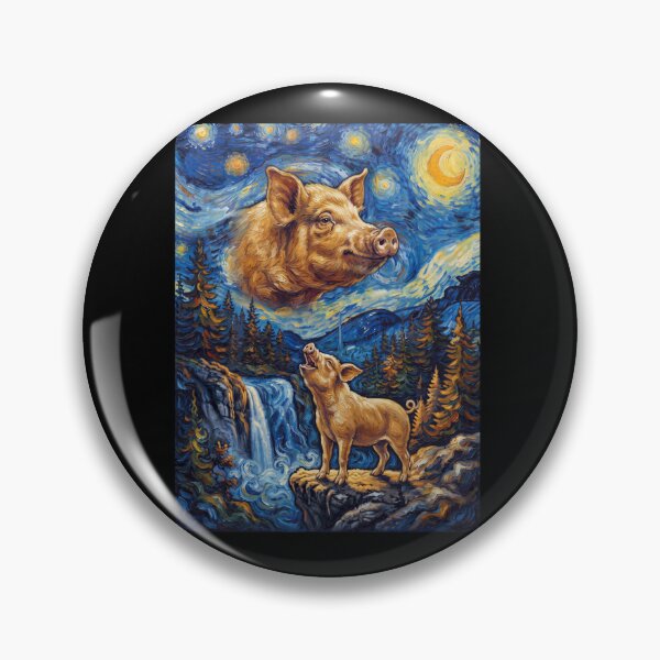 Item preview, Pig Howling Moon Starry Night Van Gogh Art Animal Lover designed and sold by dian-rody-crest.