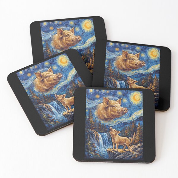 Item preview, Pig Howling Moon Starry Night Van Gogh Art Animal Lover designed and sold by dian-rody-crest.