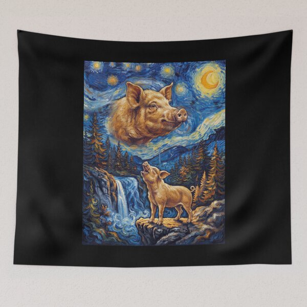 Item preview, Pig Howling Moon Starry Night Van Gogh Art Animal Lover designed and sold by dian-rody-crest.