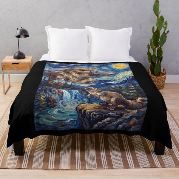 Item preview, Platypus Howling Moon Starry Night Van Gogh Art Animal Lover designed and sold by dian-rody-crest.