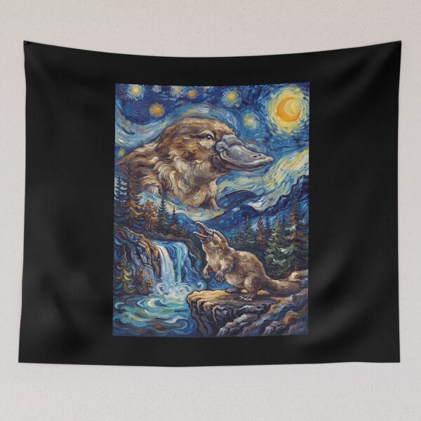 Item preview, Platypus Howling Moon Starry Night Van Gogh Art Animal Lover designed and sold by dian-rody-crest.