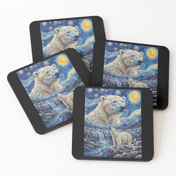 Item preview, Polar Bear Howling Moon Starry Night Van Gogh Art Animal Lover designed and sold by dian-rody-crest.