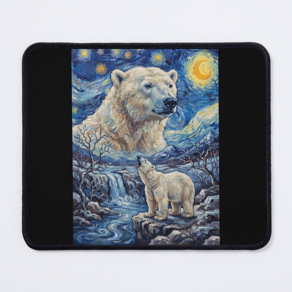 Item preview, Polar Bear Howling Moon Starry Night Van Gogh Art Animal Lover designed and sold by dian-rody-crest.