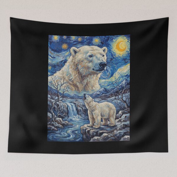 Item preview, Polar Bear Howling Moon Starry Night Van Gogh Art Animal Lover designed and sold by dian-rody-crest.