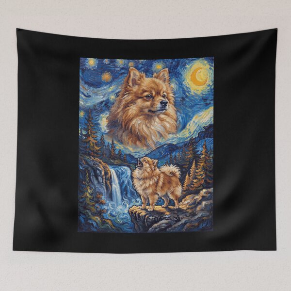 Item preview, Pomeranian Howling Moon Starry Night Van Gogh Art Dog Lover designed and sold by dian-rody-crest.
