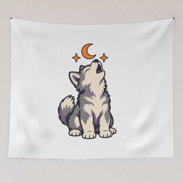Item preview, Howling Husky Puppy with Crescent Moon – Cute Halloween Dog designed and sold by Thaivi Design.