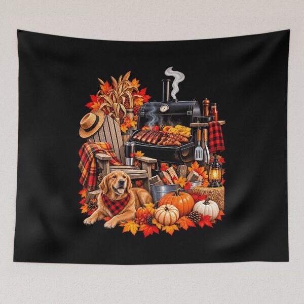 Item preview, Friendly Dog Barbecue Fall Leaves Gathering designed and sold by fungear.