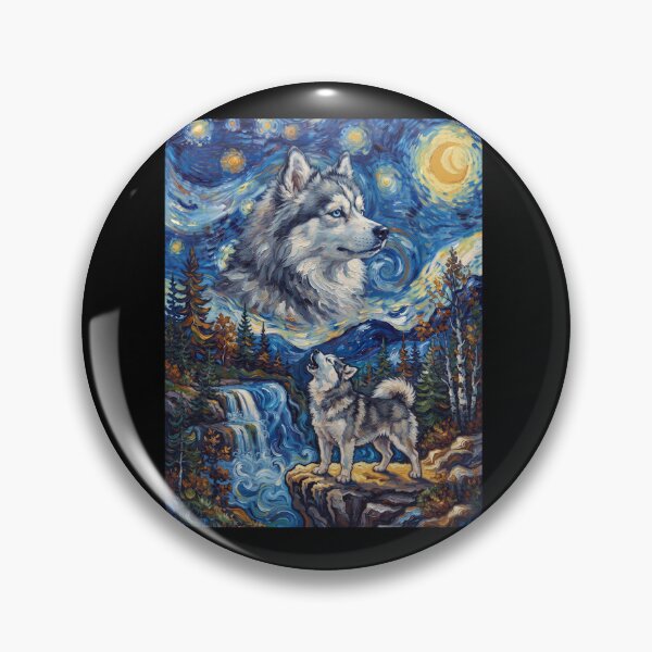 Item preview, Pomsky Howling Moon Starry Night Van Gogh Art Animal Lover designed and sold by dian-rody-crest.